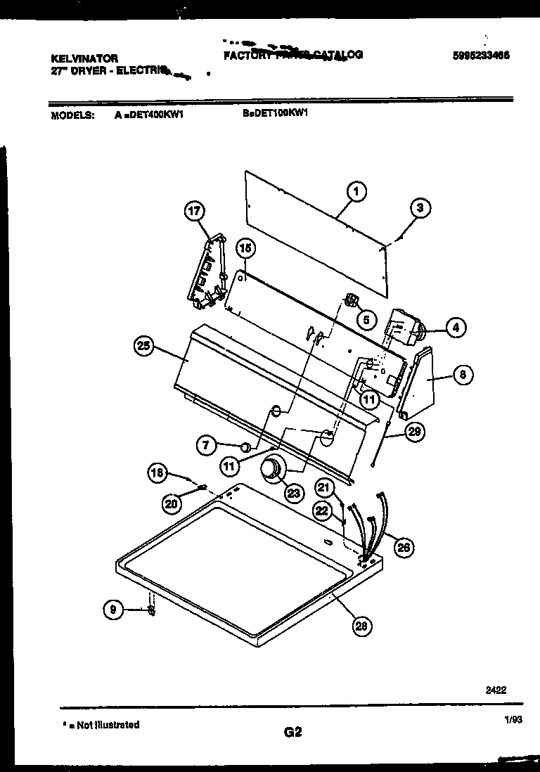 Kelvinator DET400KW1 console and control parts diagram