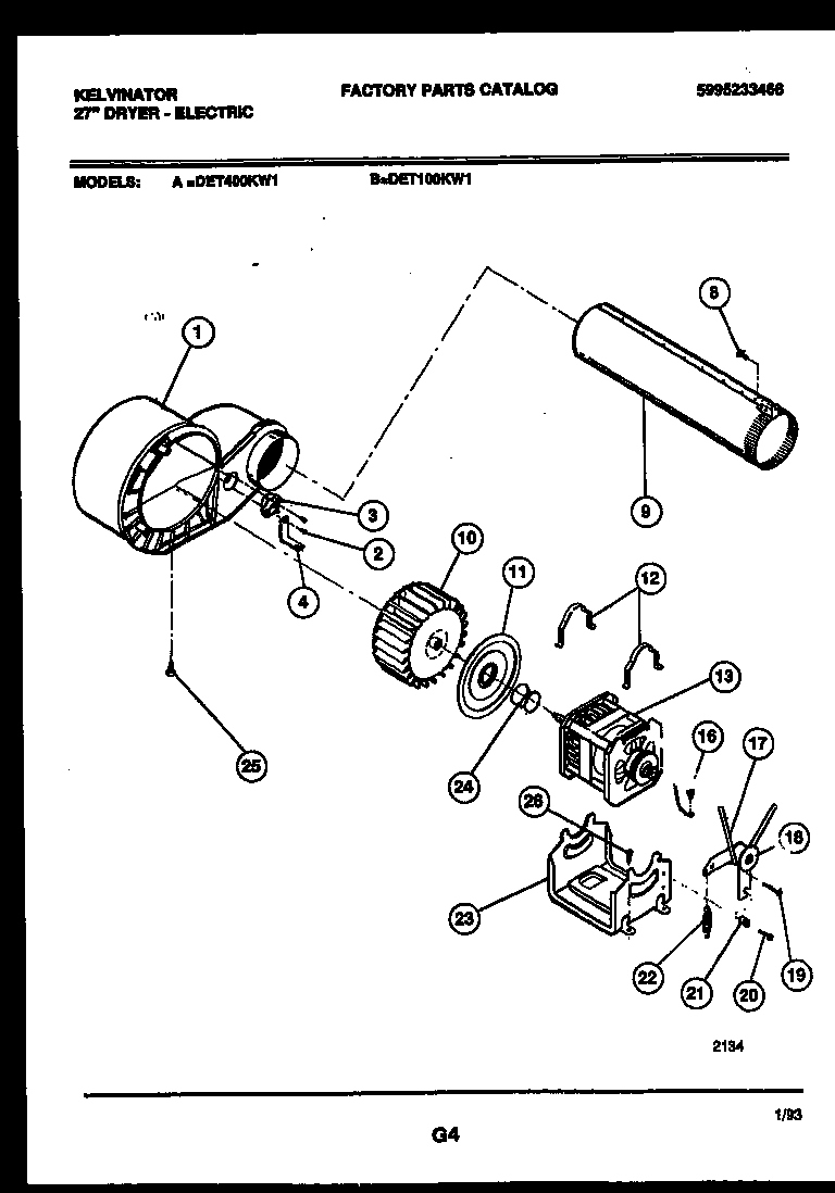 Kelvinator DET400KW1 motor and blower parts diagram