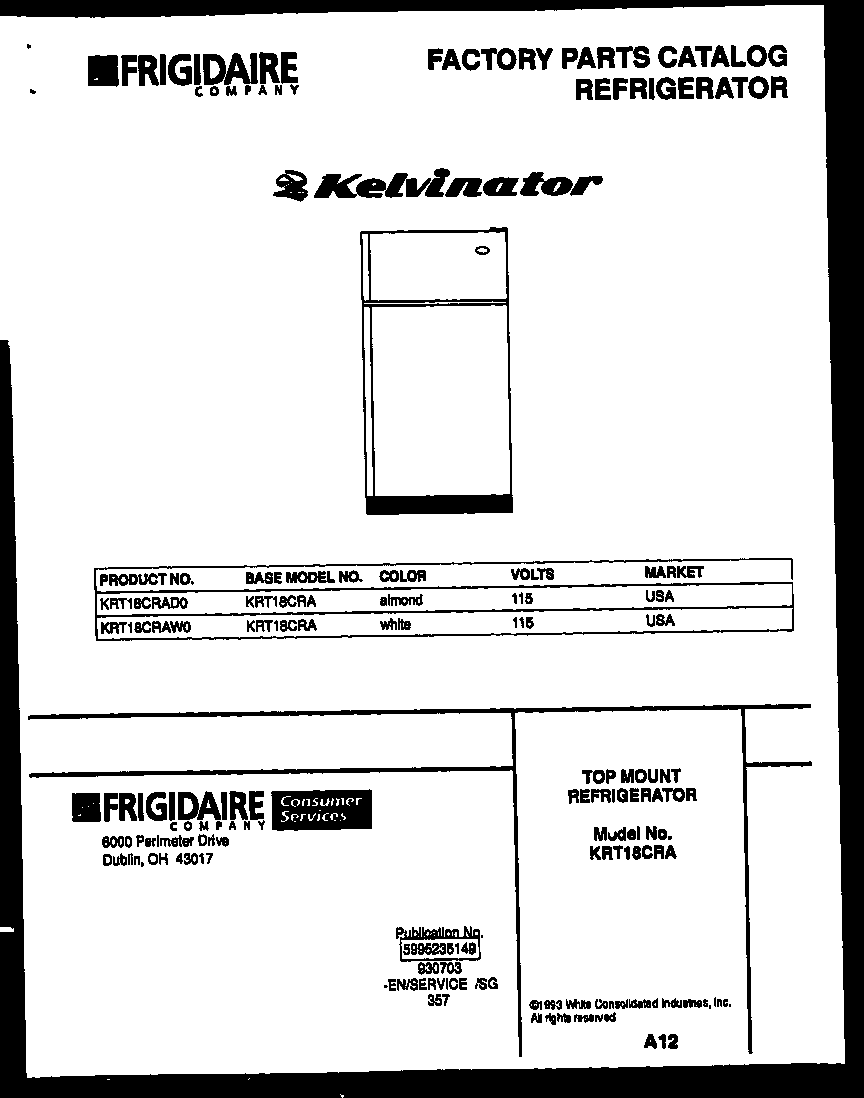 Kelvinator KRT18CRAD0 cover page diagram