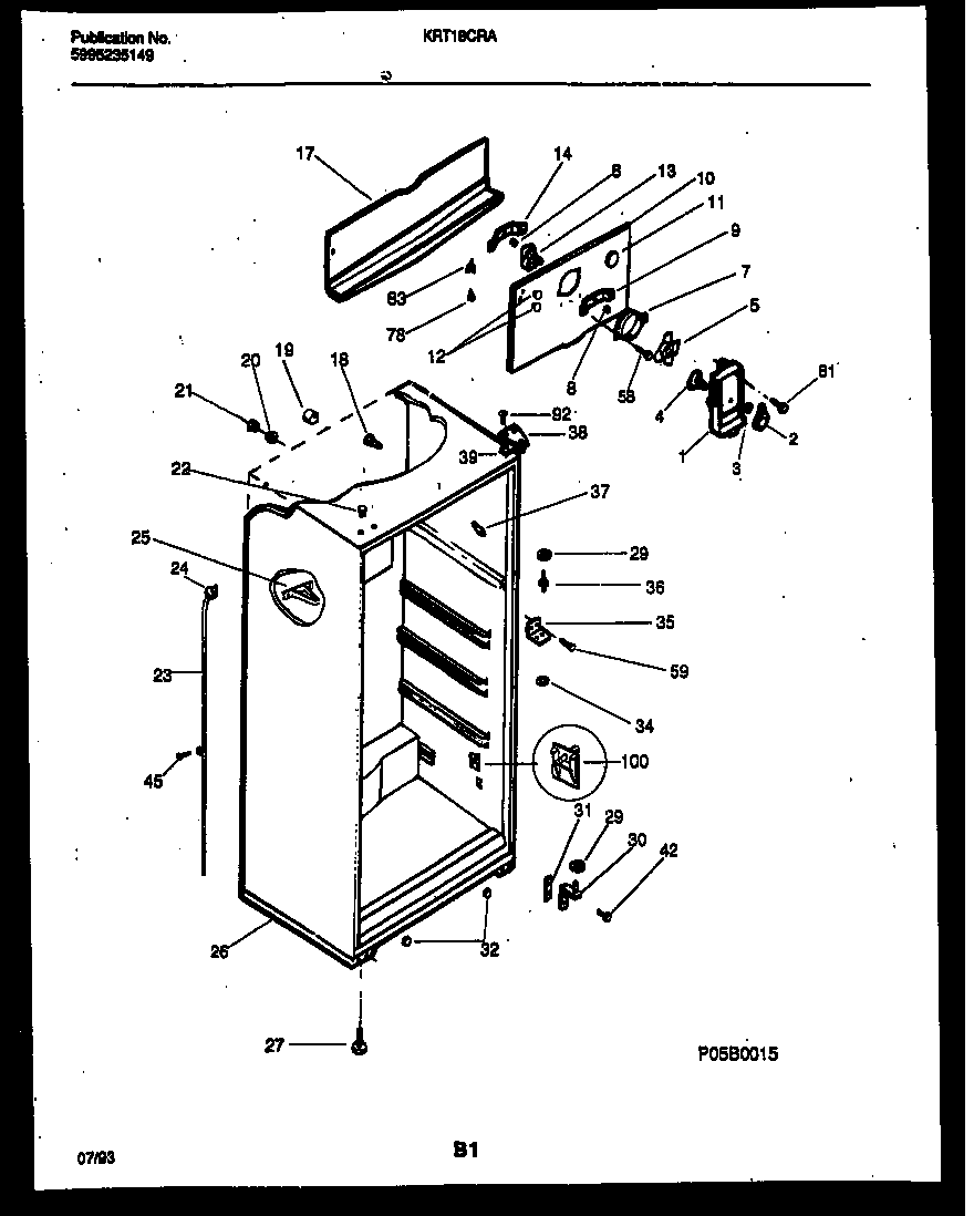 Kelvinator KRT18CRAD0 cabinet parts diagram