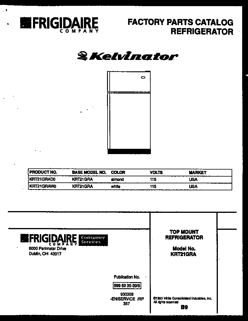 Kelvinator KRT21GRAD0 cover page diagram
