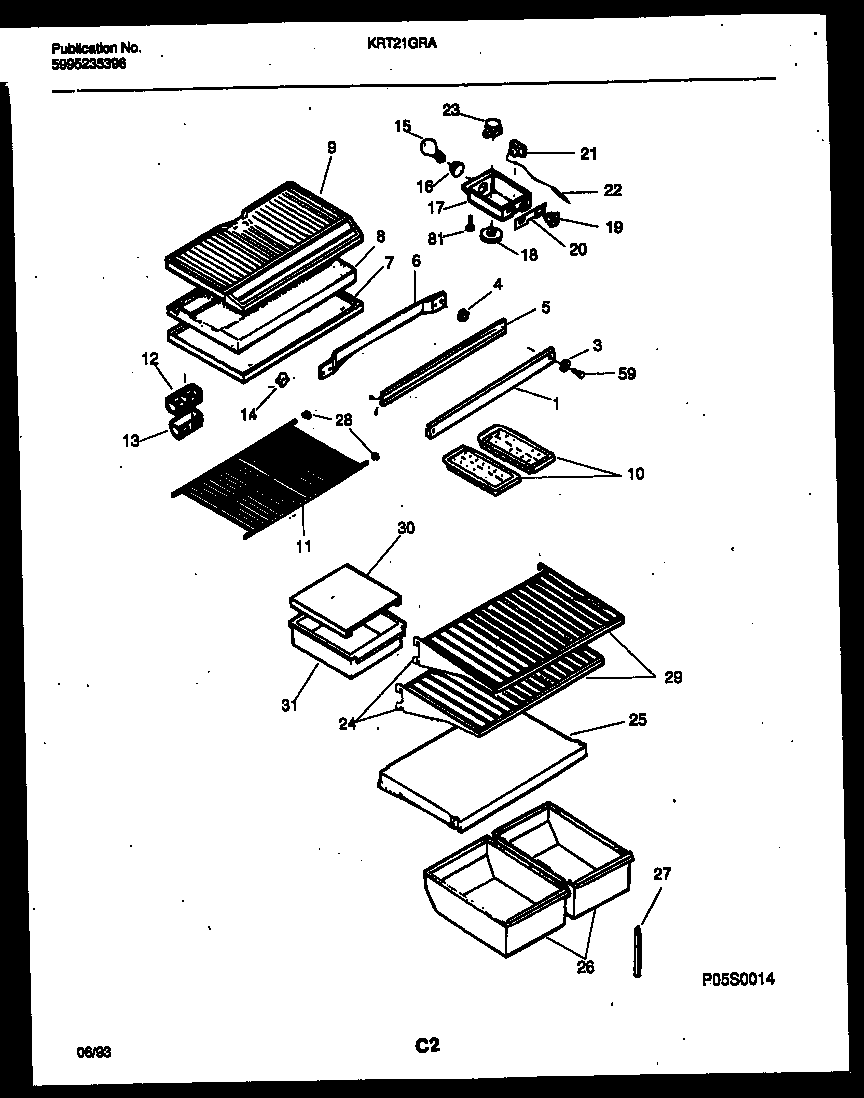 Kelvinator KRT21GRAD0 shelves and supports diagram