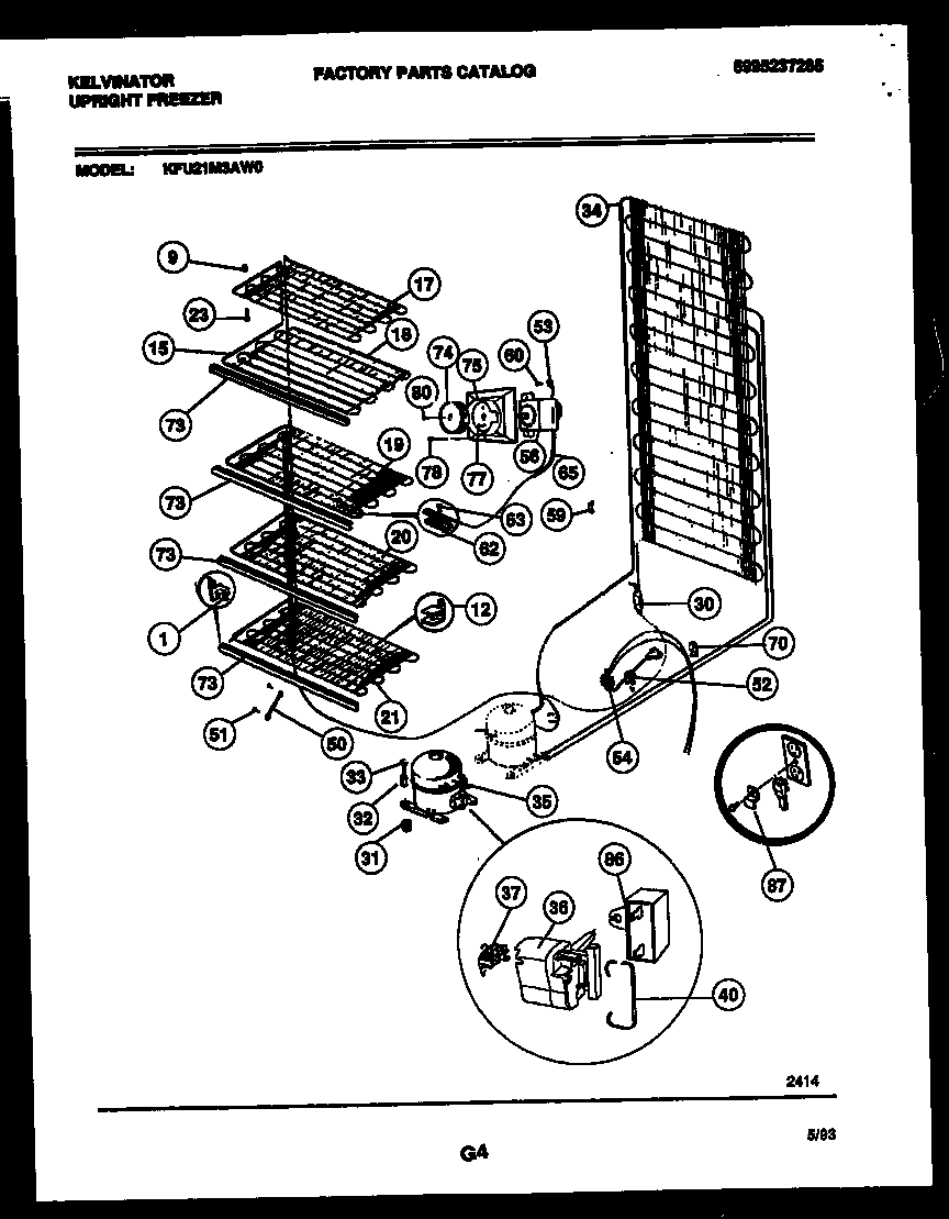 Kelvinator KFU21M3AW0 system and electrical parts diagram