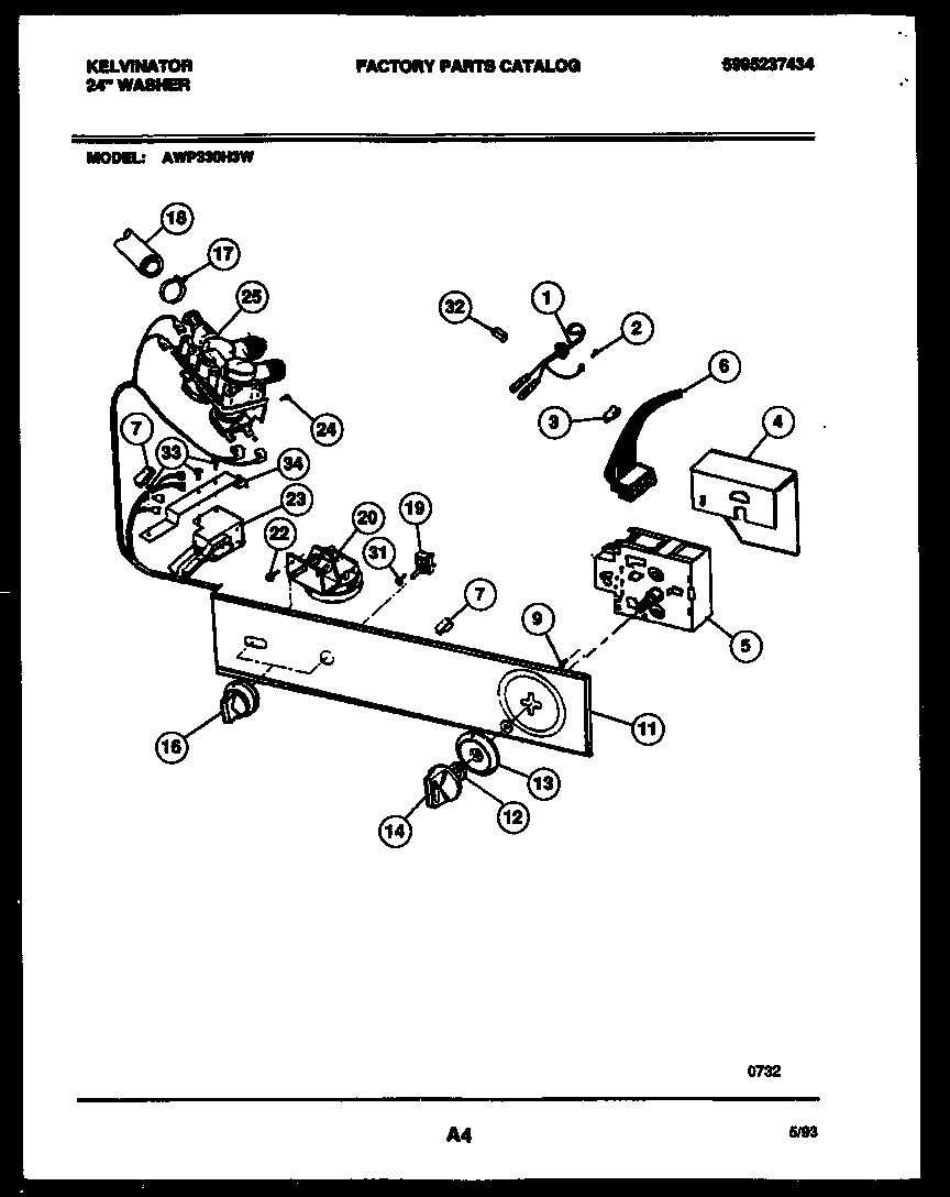 Kelvinator AWP330H3W console and control parts diagram
