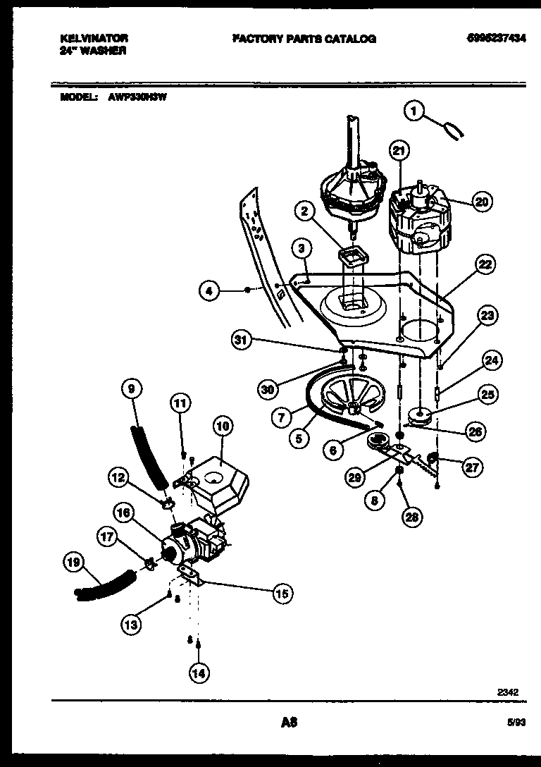 Kelvinator AWP330H3W motor and idler arm clutch diagram