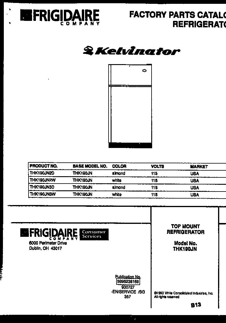 Kelvinator THK190JN2W cover page diagram