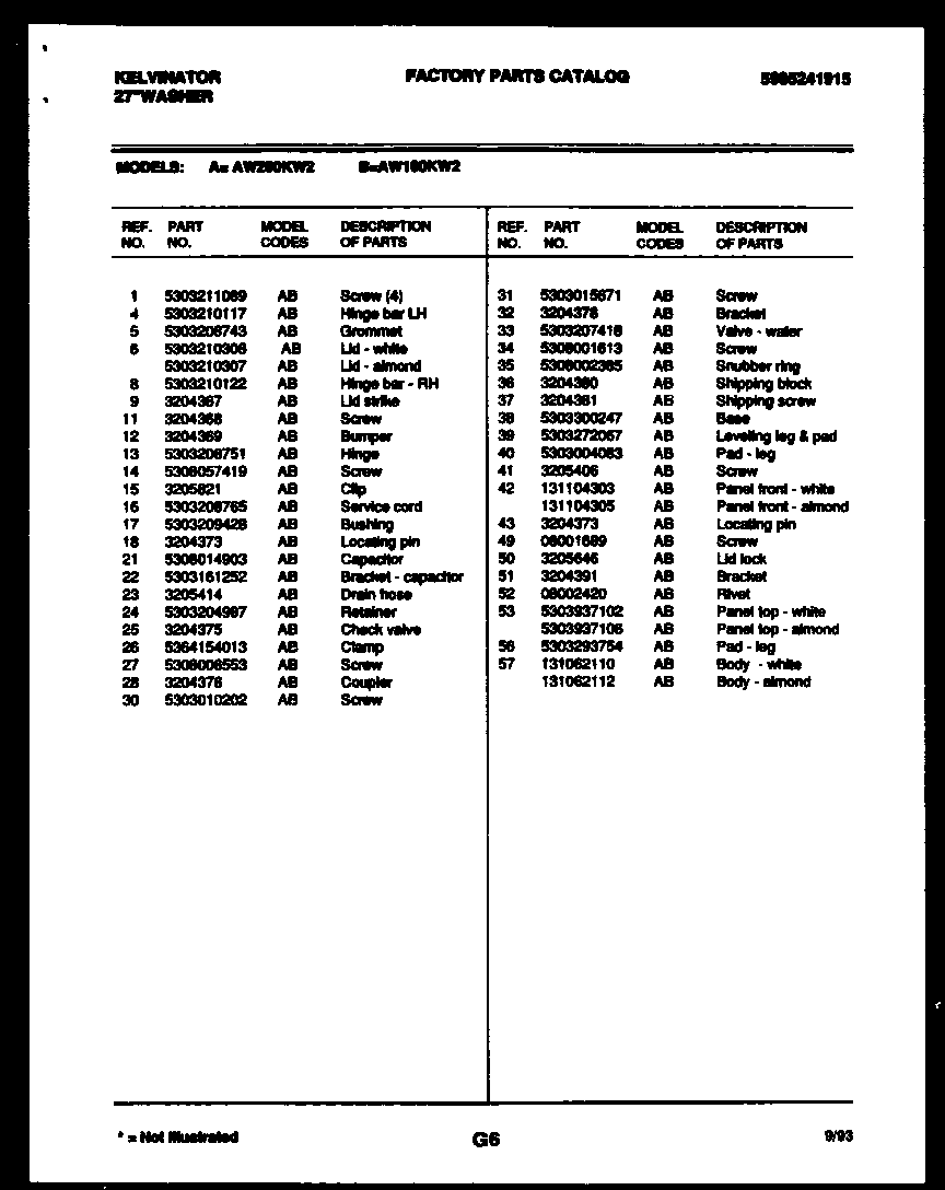 Kelvinator AW200KW2 tub detail diagram