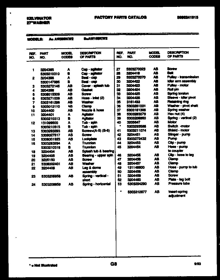 Kelvinator AW200KW2 transmission parts diagram