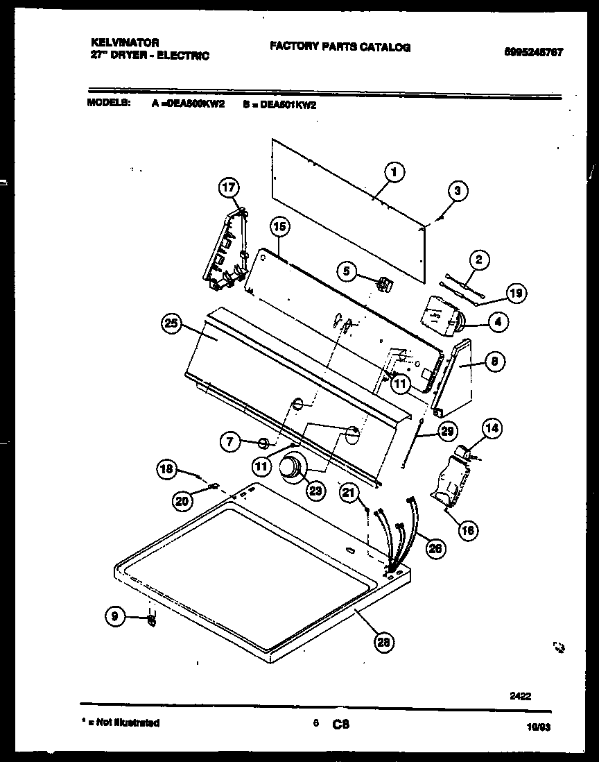 Kelvinator DEA500KW2 console and control parts diagram