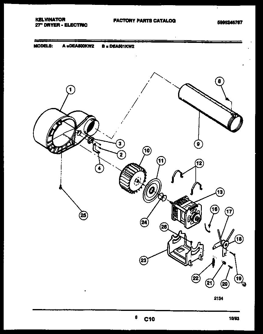 Kelvinator DEA500KW2 motor and blower parts diagram