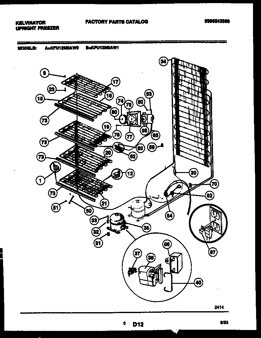 Kelvinator KFU12M0AW1 system and electrical parts diagram