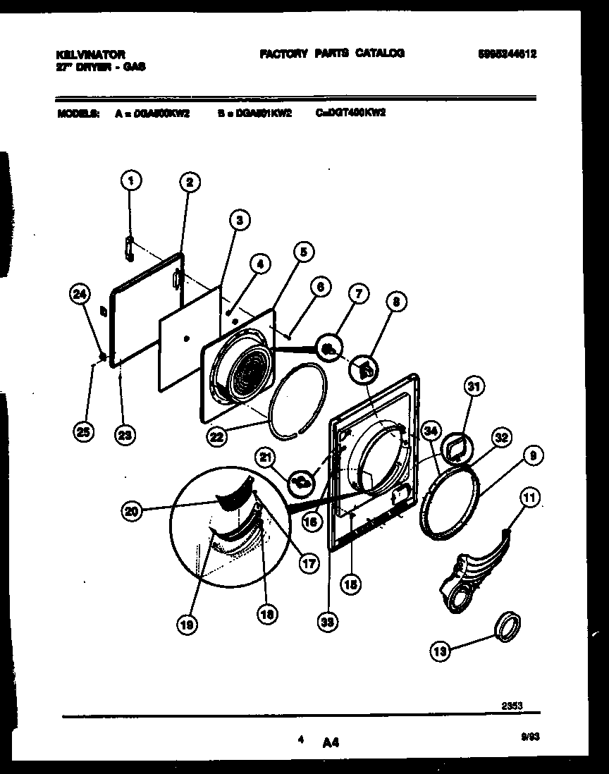 Kelvinator DGT400KW2 door parts diagram