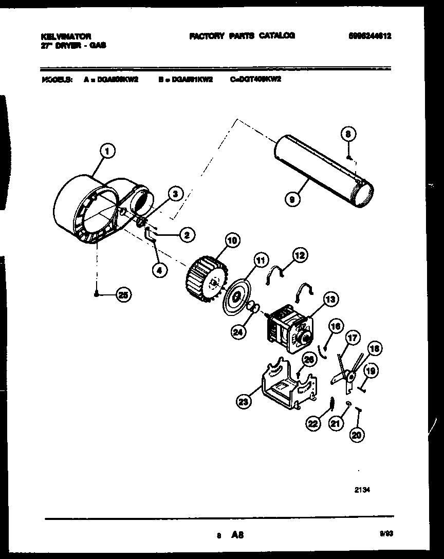 Kelvinator DGT400KW2 motor and blower parts diagram