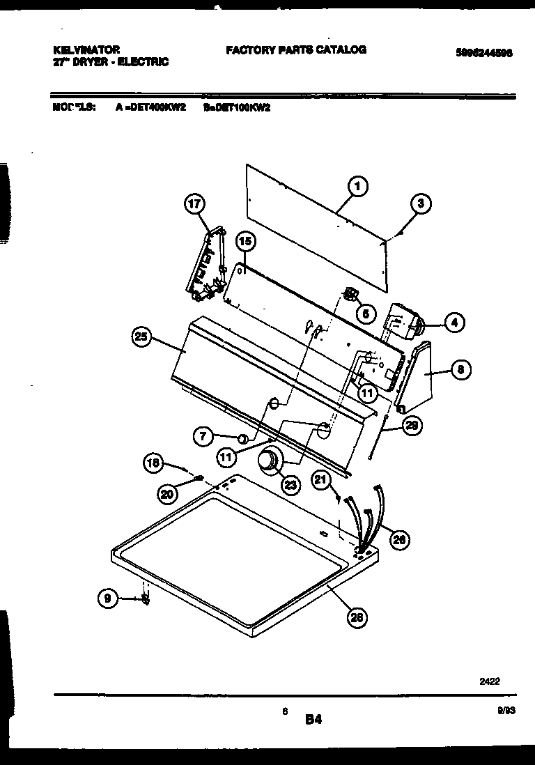 Kelvinator DET100KW2 console and control parts diagram