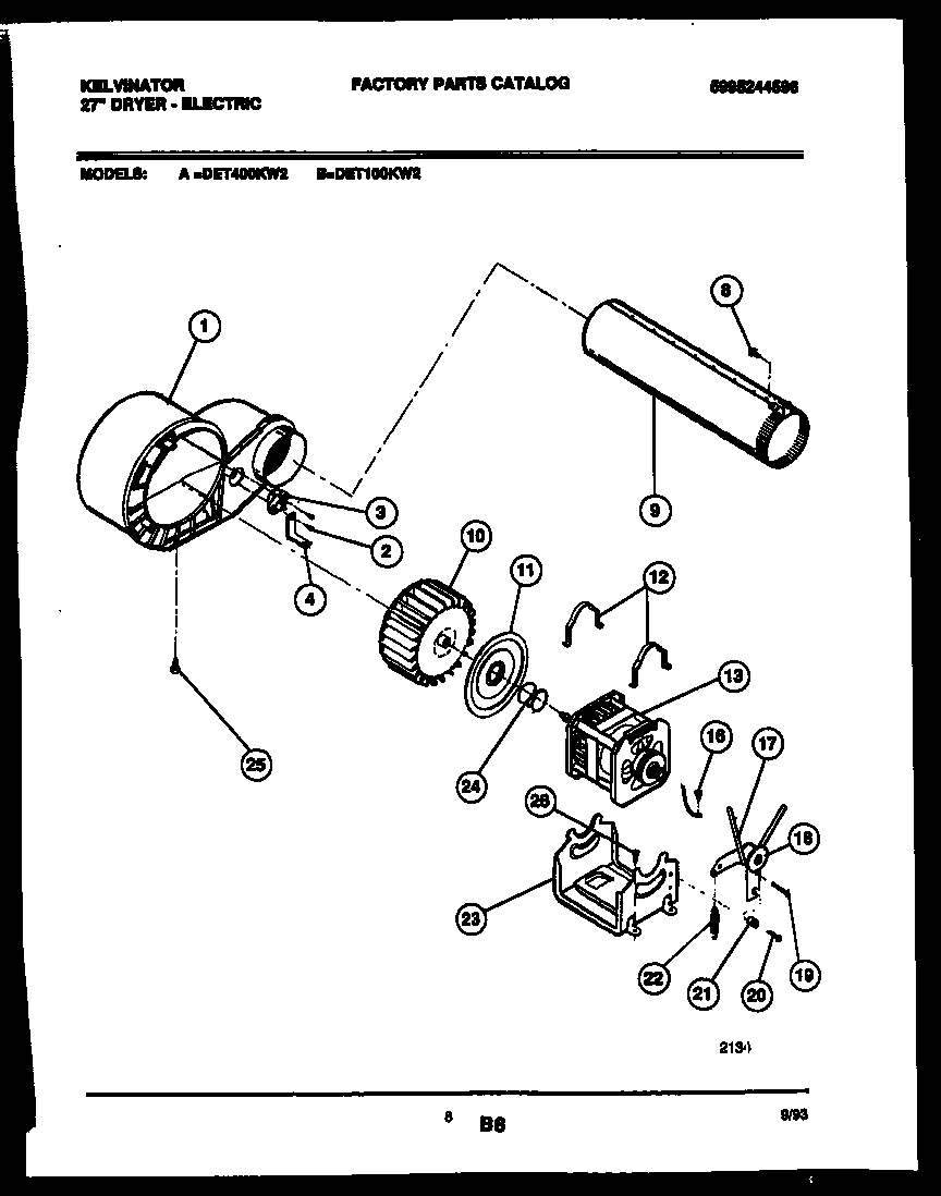 Kelvinator DET100KW2 motor and blower parts diagram