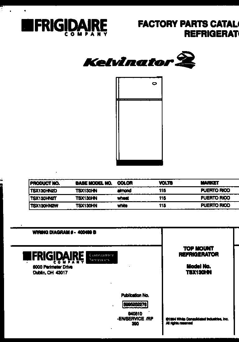 Kelvinator TSX130HN2D cover page diagram