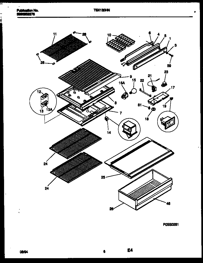 Kelvinator TSX130HN2D shelves and supports diagram