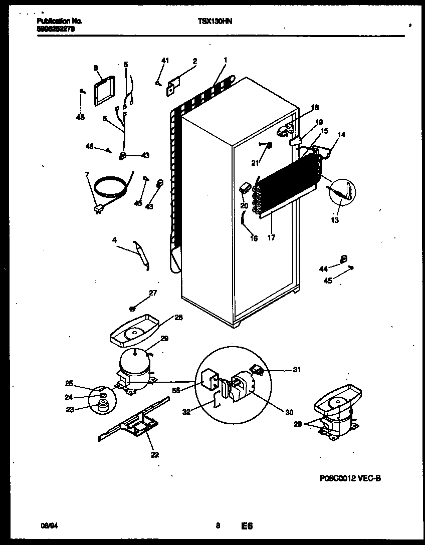 Kelvinator TSX130HN2D system and automatic defrost parts diagram