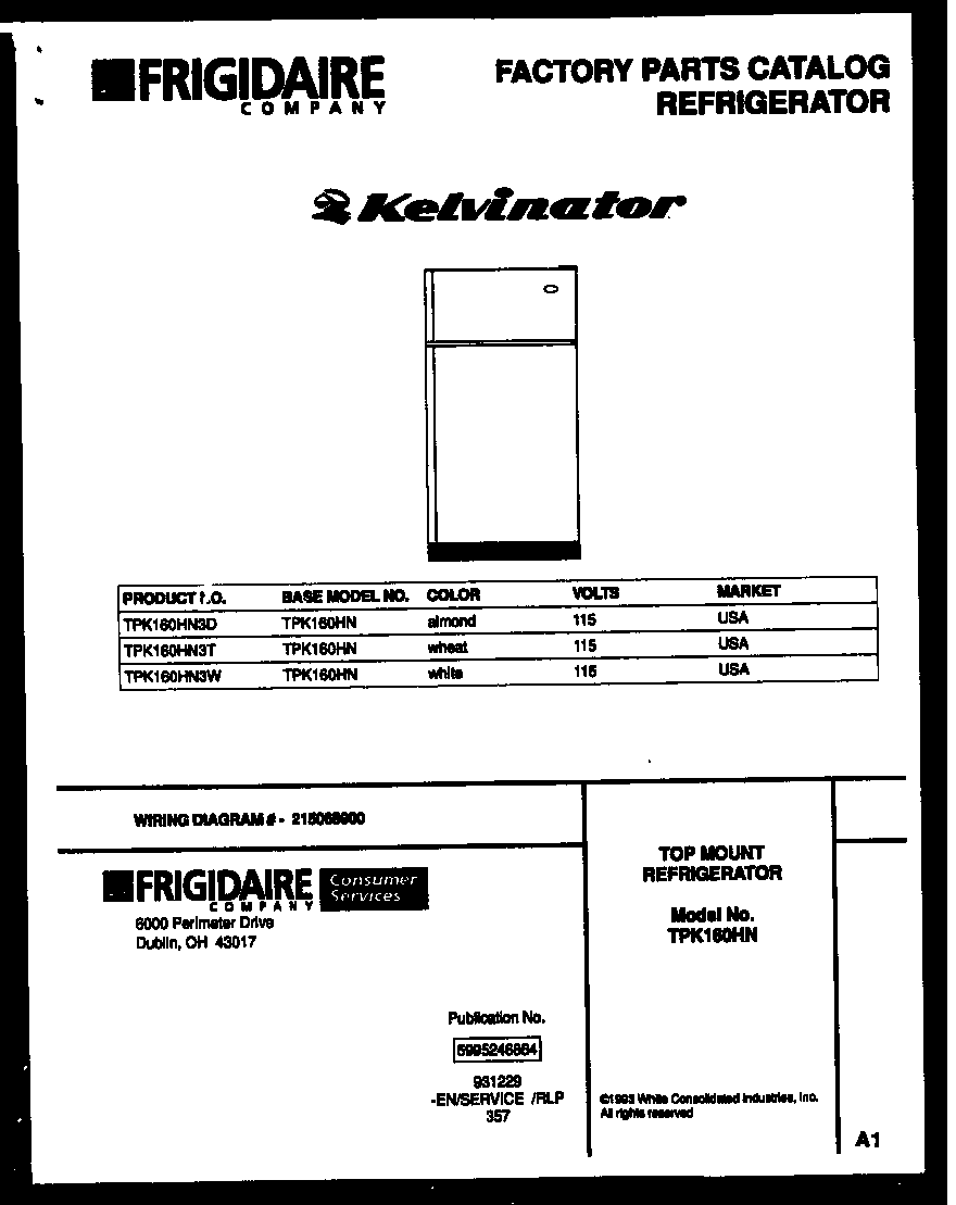Kelvinator TPK160HN3W cover page diagram