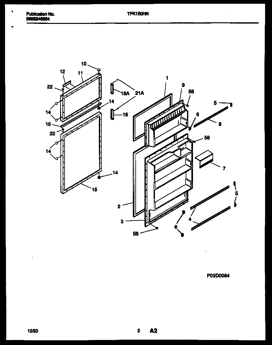 Kelvinator TPK160HN3W door parts diagram
