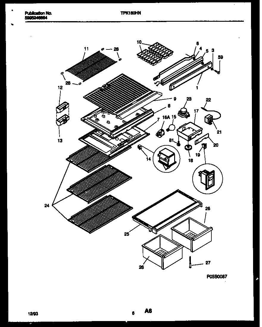 Kelvinator TPK160HN3W shelves and supports diagram