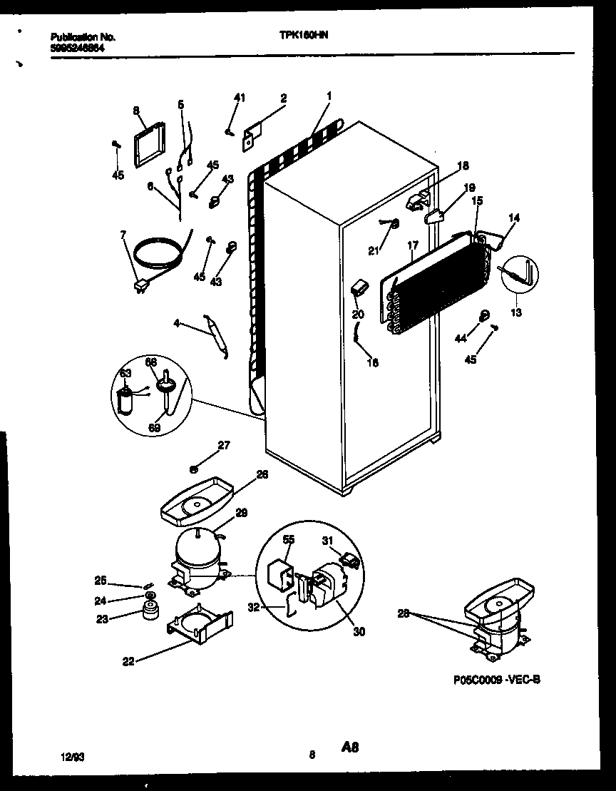 Kelvinator TPK160HN3W system and automatic defrost parts diagram