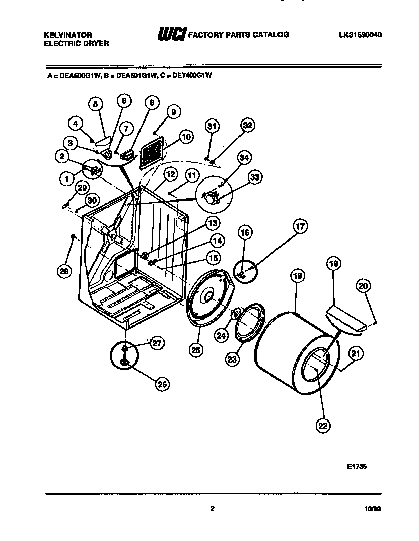 Kelvinator DET400G1D cabinet and component parts diagram