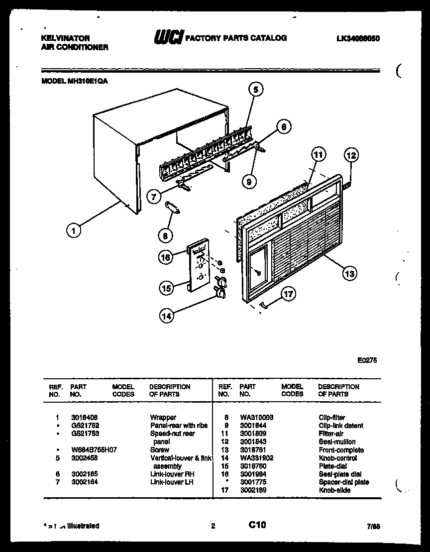 Kelvinator MH310E1QA cabinet parts diagram