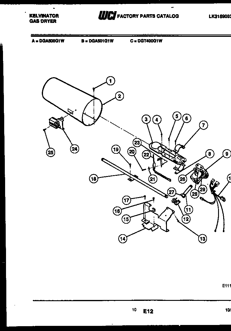 Kelvinator DGA500G1J burner, igniter and valve diagram
