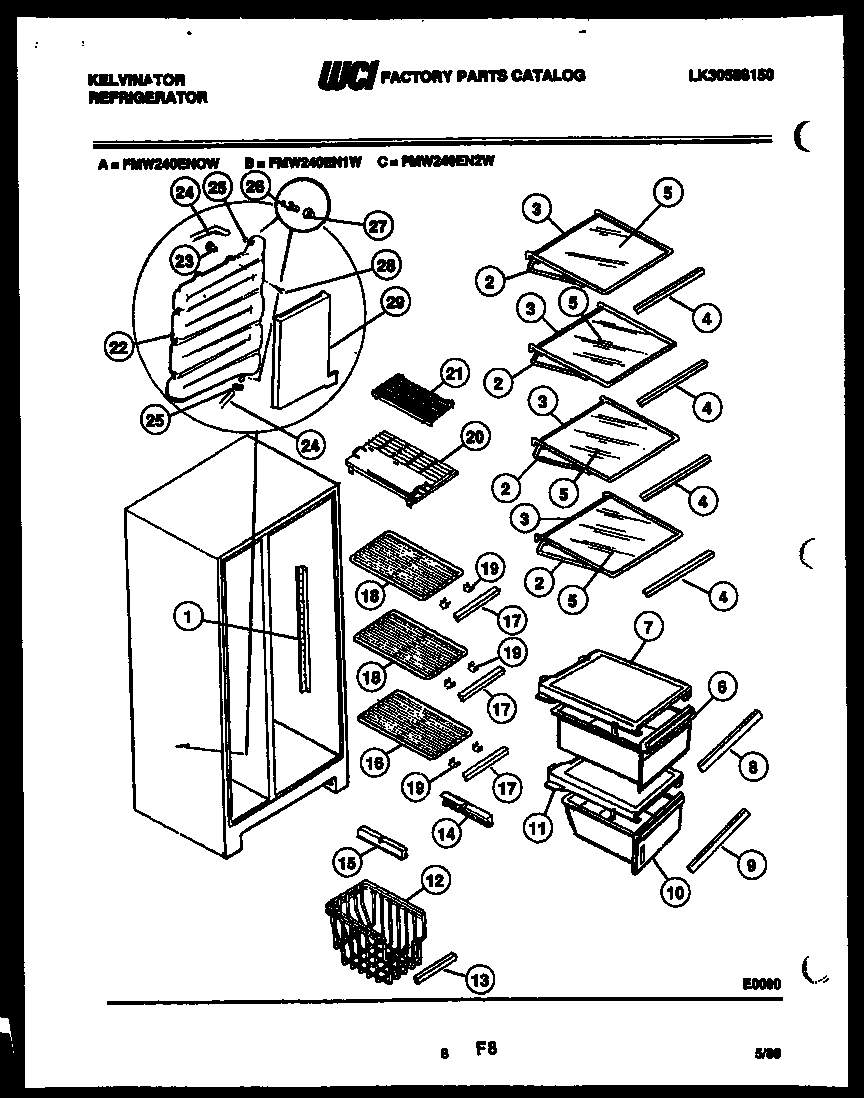 Kelvinator FMW240ENOJ shelves and supports diagram
