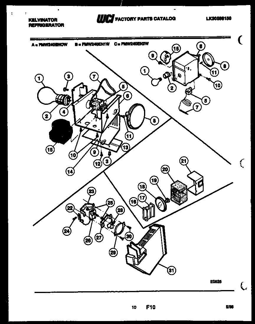 Kelvinator FMW240ENOJ refrigerator control assembly, damper control assembly and f diagram