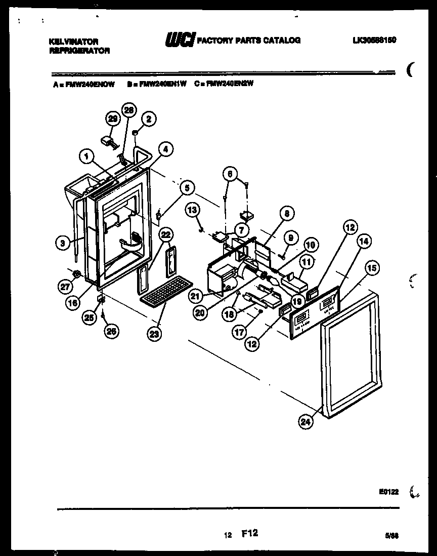 Kelvinator FMW240ENOJ ice door, dispenser and water tank diagram