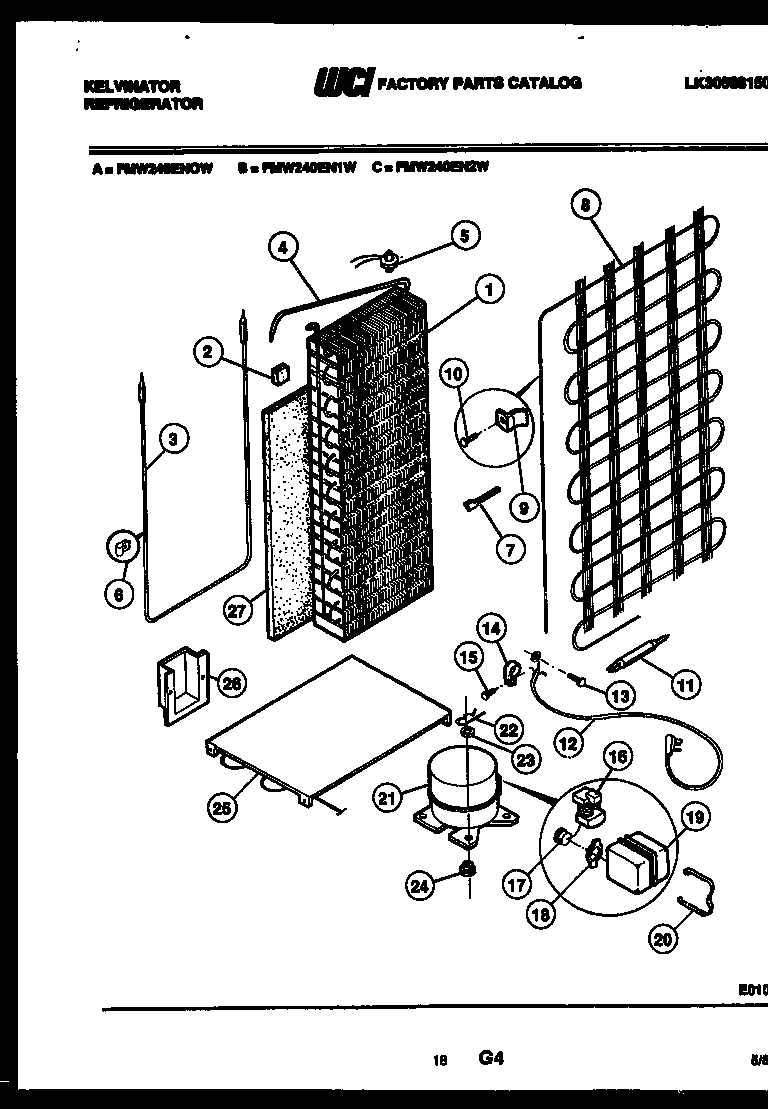 Kelvinator FMW240ENOJ system and automatic defrost parts diagram