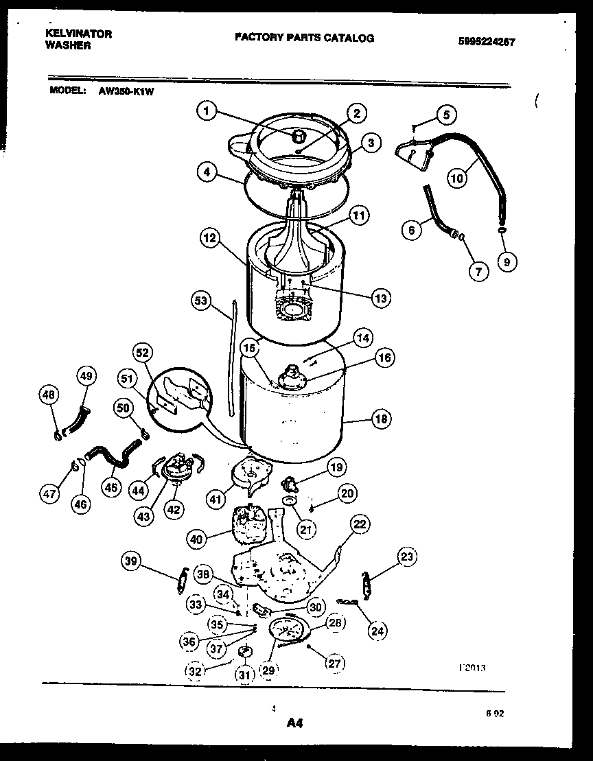 Kelvinator AW350-K1D tub detail diagram