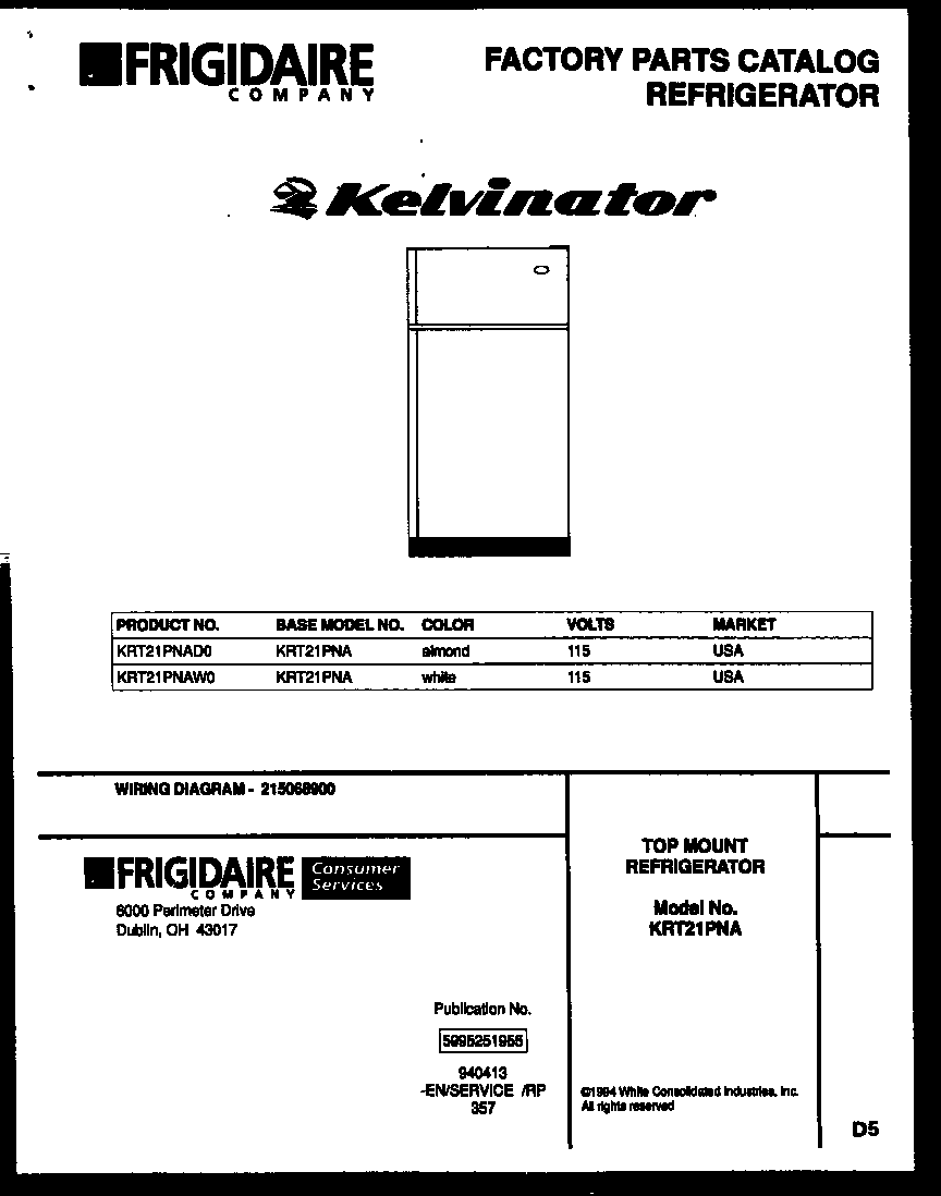 Kelvinator KRT21PNAD0 cover page diagram