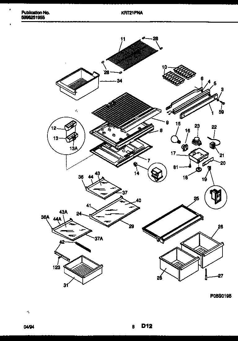 Kelvinator KRT21PNAD0 shelves and supports diagram
