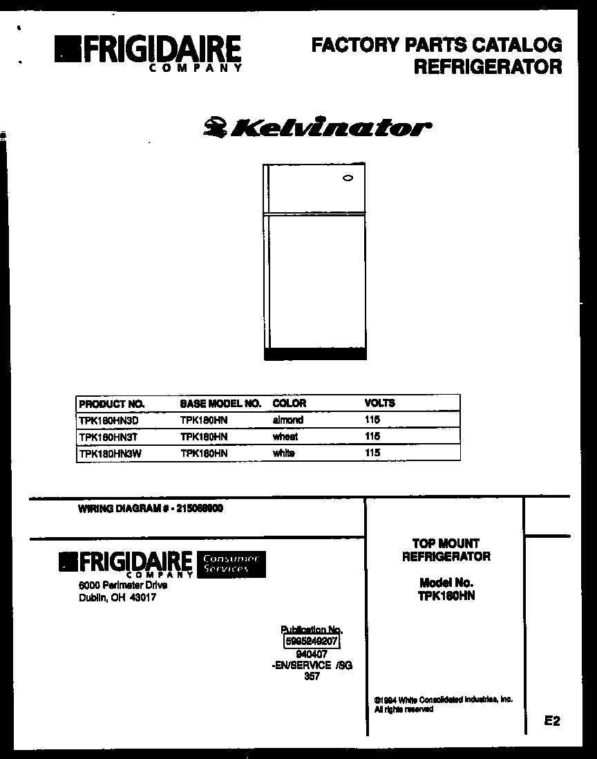 Kelvinator TPK180HN3T cover page diagram