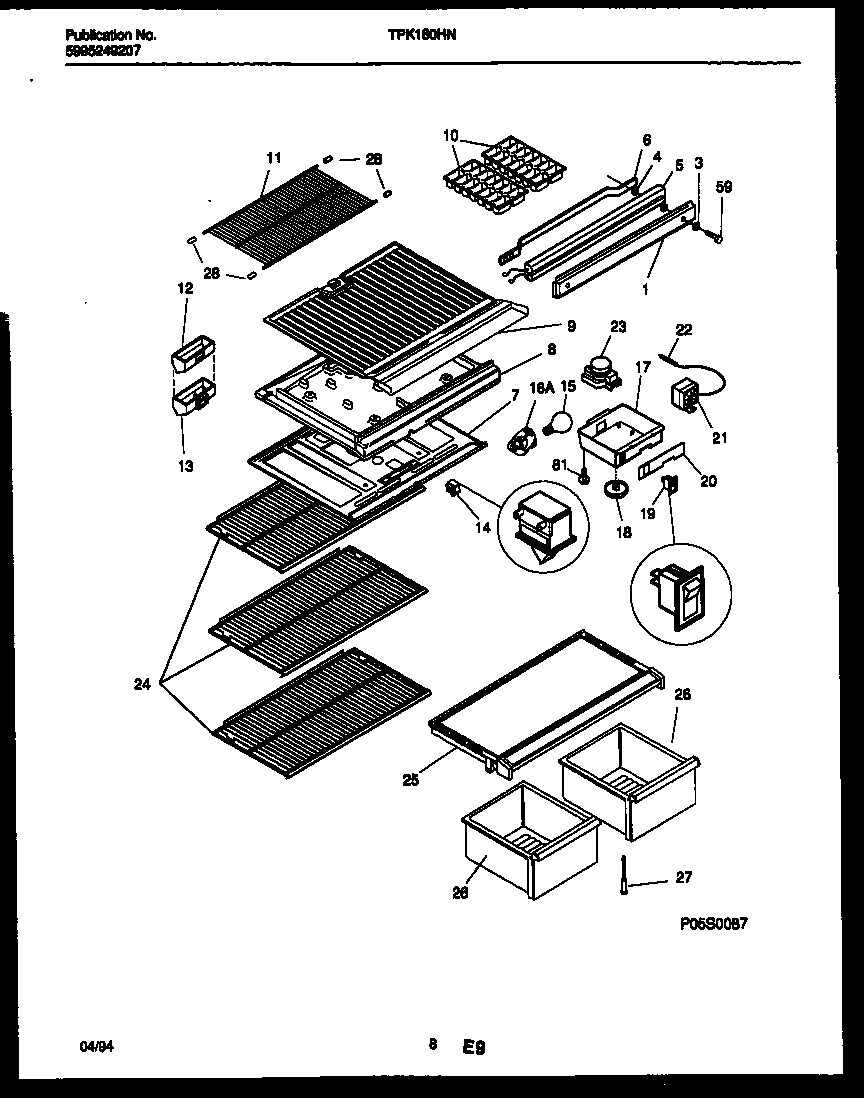 Kelvinator TPK180HN3T shelves and supports diagram