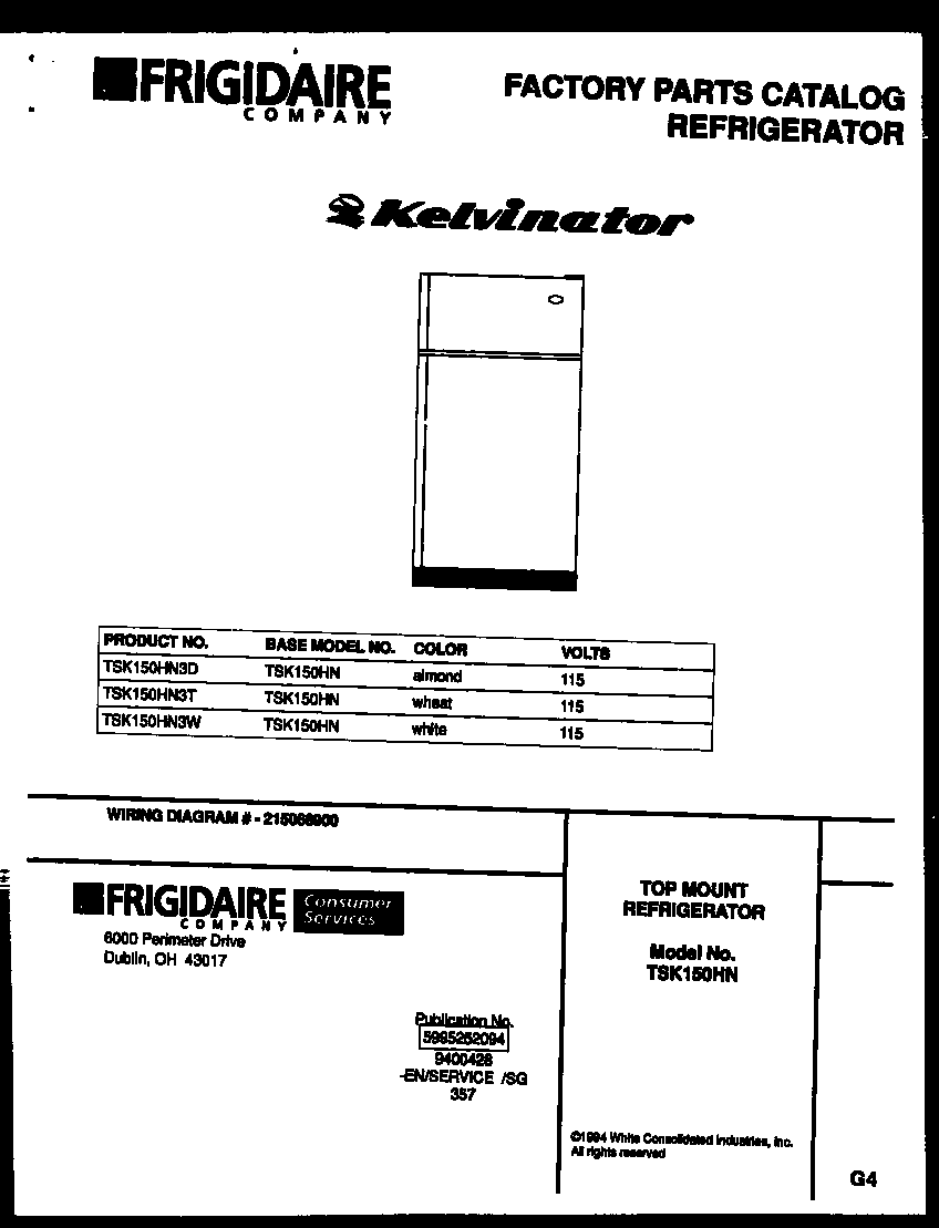Kelvinator TSK150HN3D cover page diagram