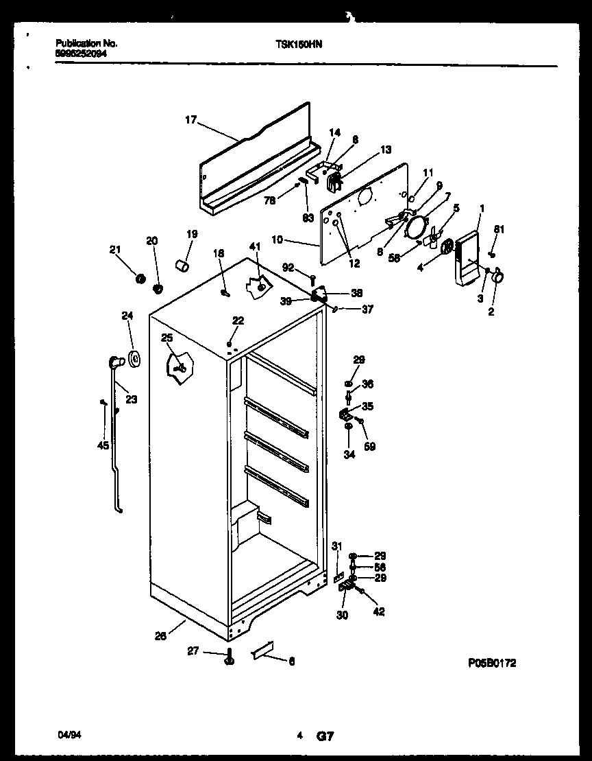 Kelvinator TSK150HN3D cabinet parts diagram