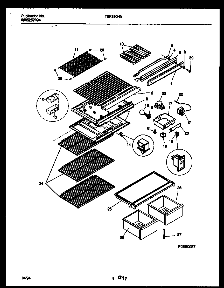 Kelvinator TSK150HN3D shelves and supports diagram
