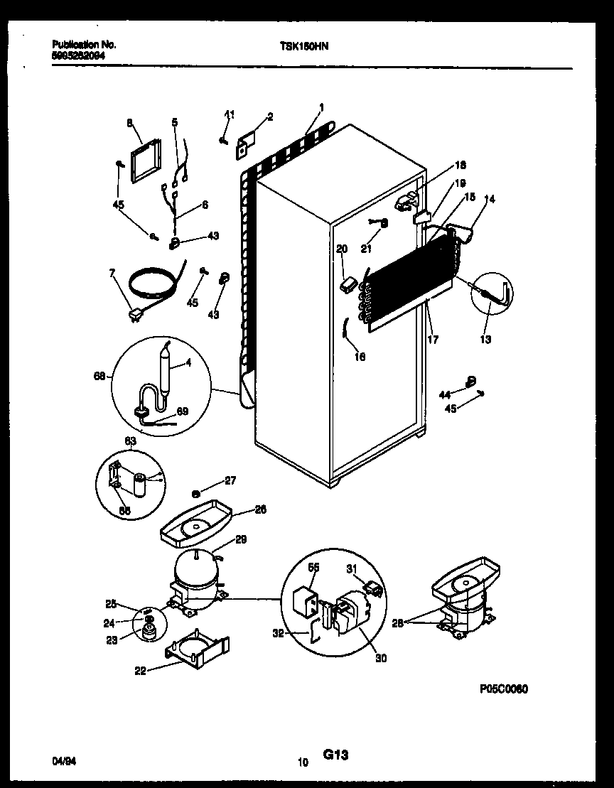 Kelvinator TSK150HN3D system and automatic defrost parts diagram