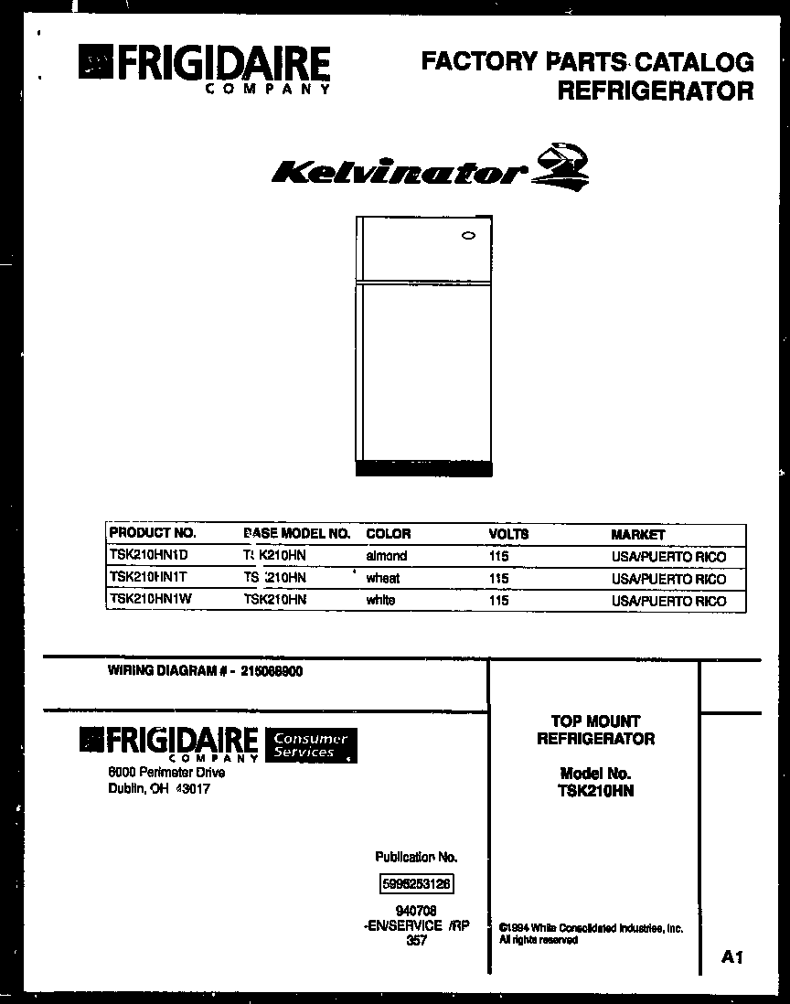 Kelvinator TSK210HN1D cover page diagram