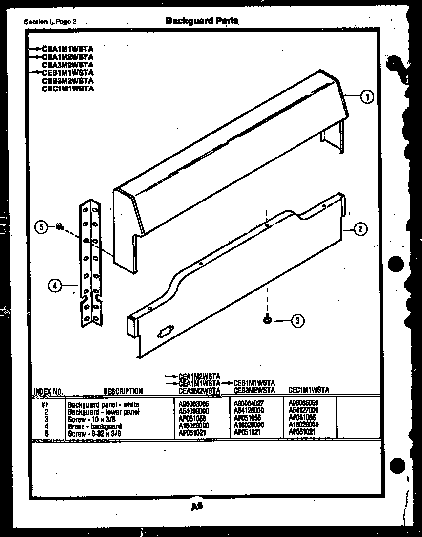 Gibson CEA3M2WSTB backguard parts diagram