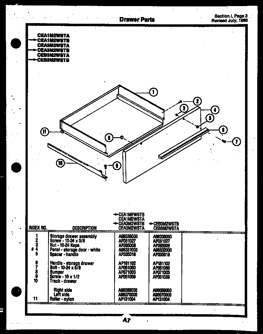Gibson CEA3M2WSTB drawer parts diagram