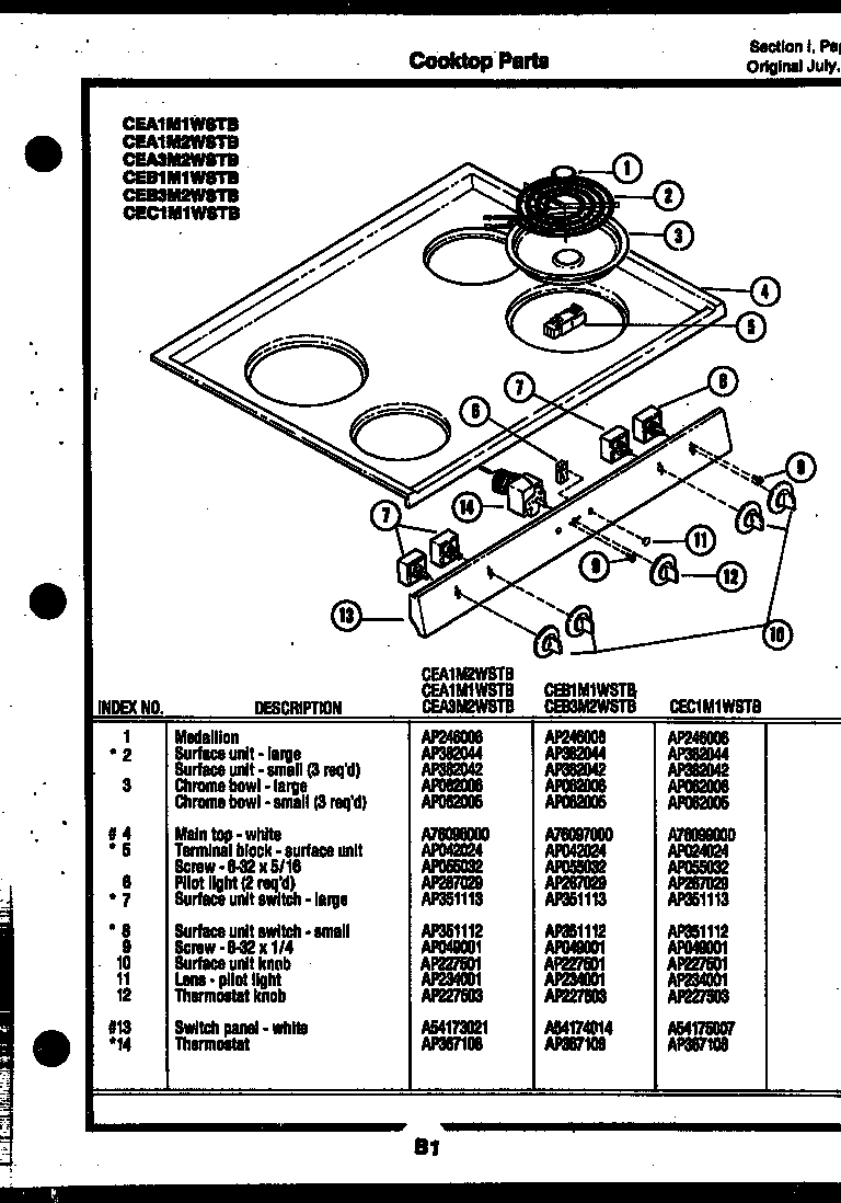 Gibson CEA3M2WSTB cooktop parts diagram