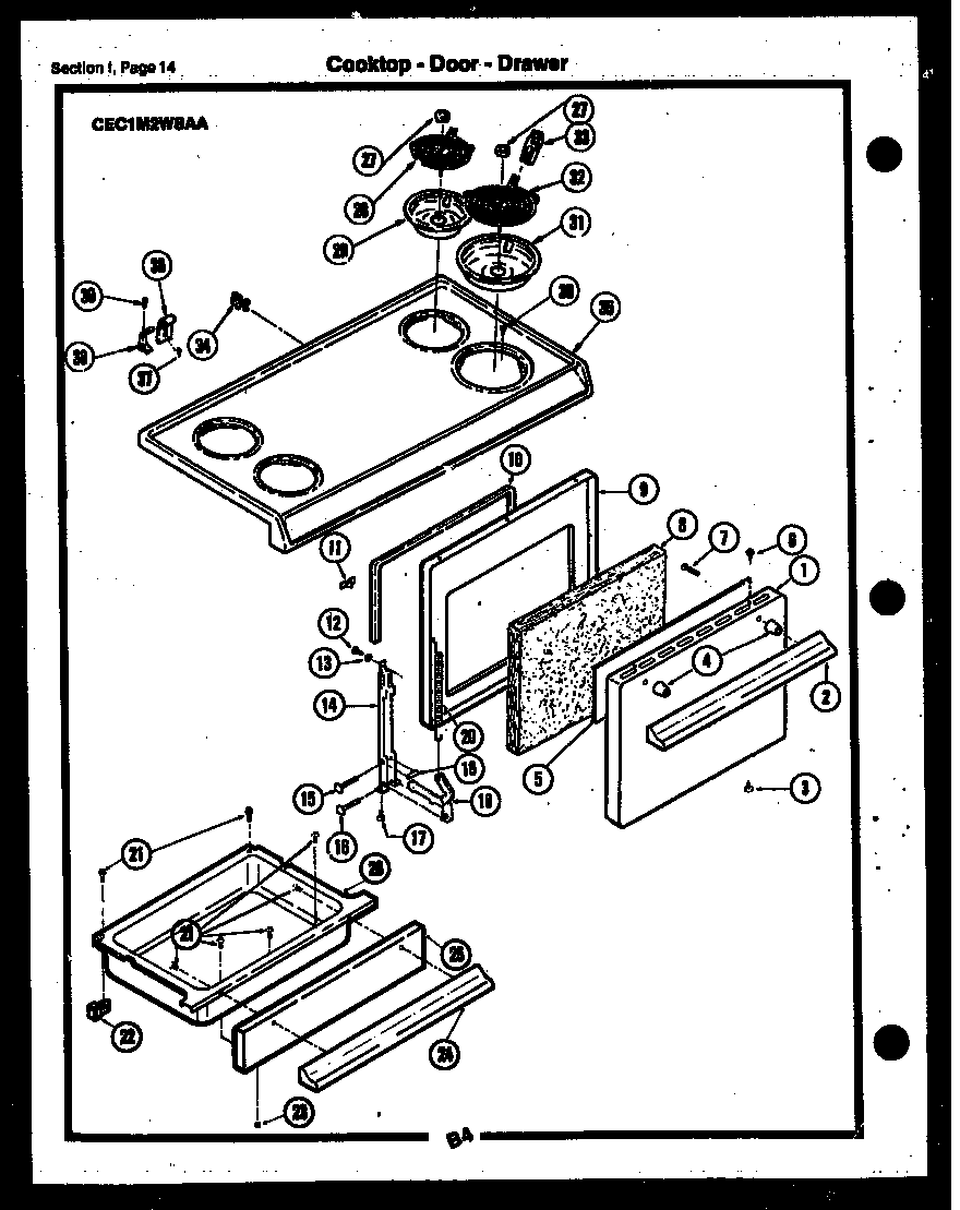 Gibson CEA3M2WSTB cooktop-door-drawer diagram