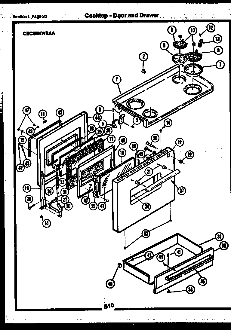 Gibson CEA3M2WSTB cooktop-door and drawer diagram
