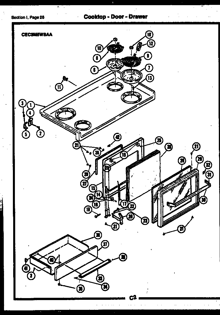 Gibson CEA3M2WSTB cooktop-door-drawer diagram