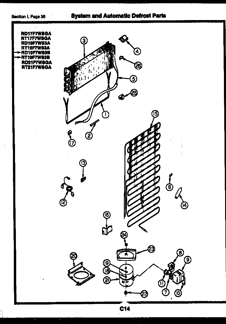 Gibson RD17F6WSGA system and automatic defrost parts diagram